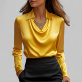 Rose | Women’s Draped Neck Long Sleeve Satin Blouses – Yellow | The Bellemont Sisters Australia