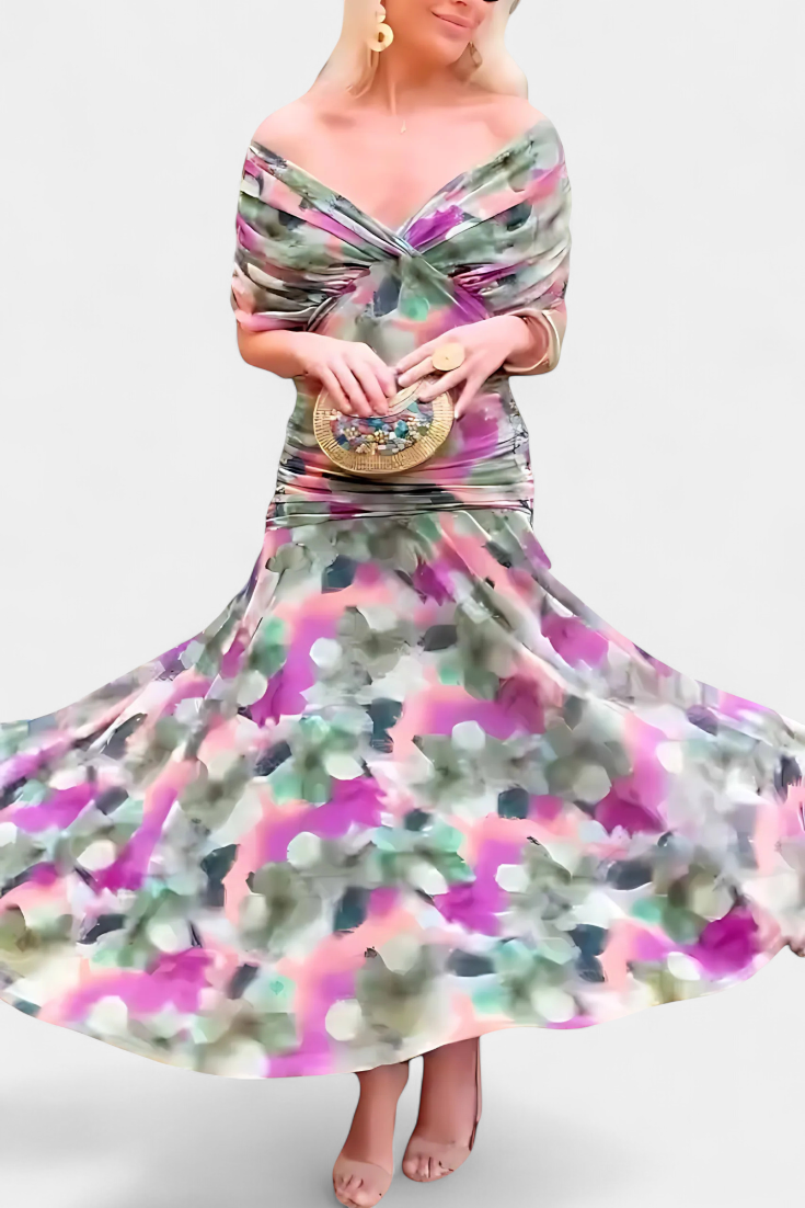 Alondra™ | Long Floral Dress with V-Neck | The Bellemont Sisters Australia