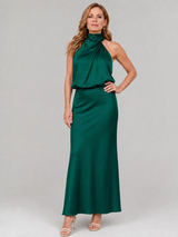 Nopal | Sleeveless Draped Neck Midi Dress – Dark green | The Bellemont Sisters Australia