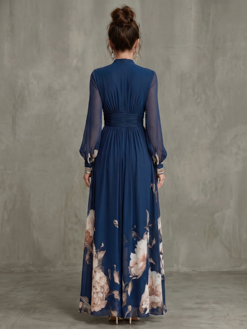 Ziva | Pleated Sheer Sleeves Maxi Dress | The Bellemont Sisters Australia