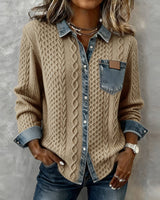 Long-Sleeve Shirt with Denim Patchwork – Khaki | The Bellemont Sisters Australia