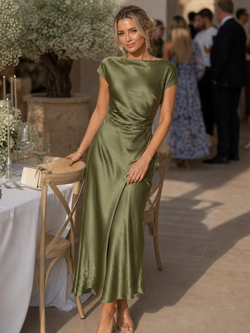 Elure | Short Sleeve Boat Neck Fitted Silhouette Midi Dress | The Bellemont Sisters Australia