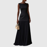 Rowina | Sleeveless Dress With Flowing Pleats – Black | The Bellemont Sisters Australia