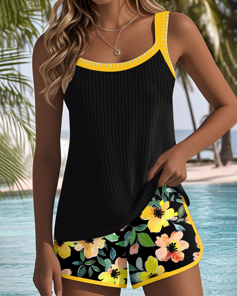 Federica - Ribbed Tankini Shorts Set – Yellow | The Bellemont Sisters Australia