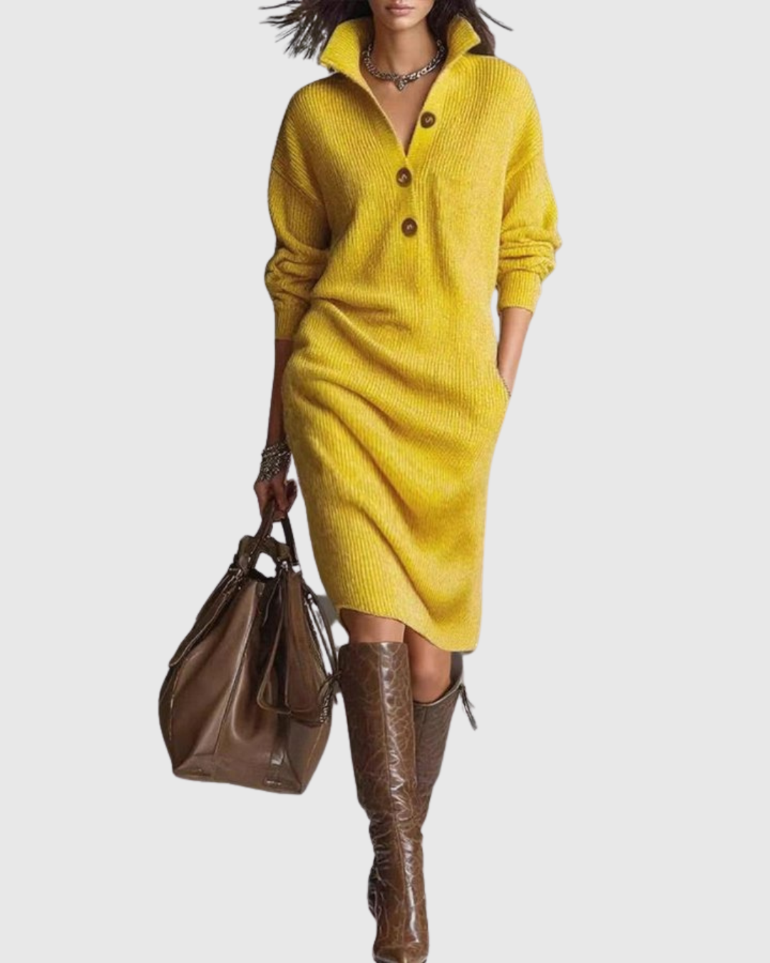 Arianell | Pure Wool Winter Knit Midi Dress – Yellow | The Bellemont Sisters Australia