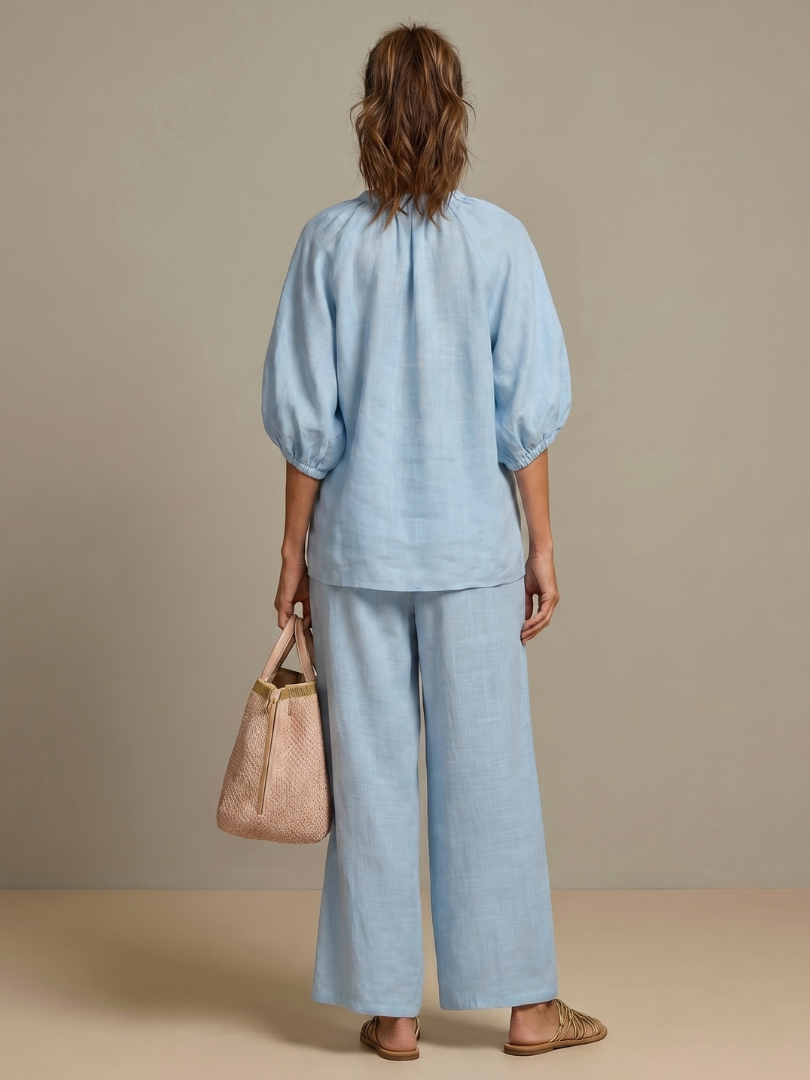 Natalia | Zip Front Blouson Top Wide Leg Set | The Bellemont Sisters Australia