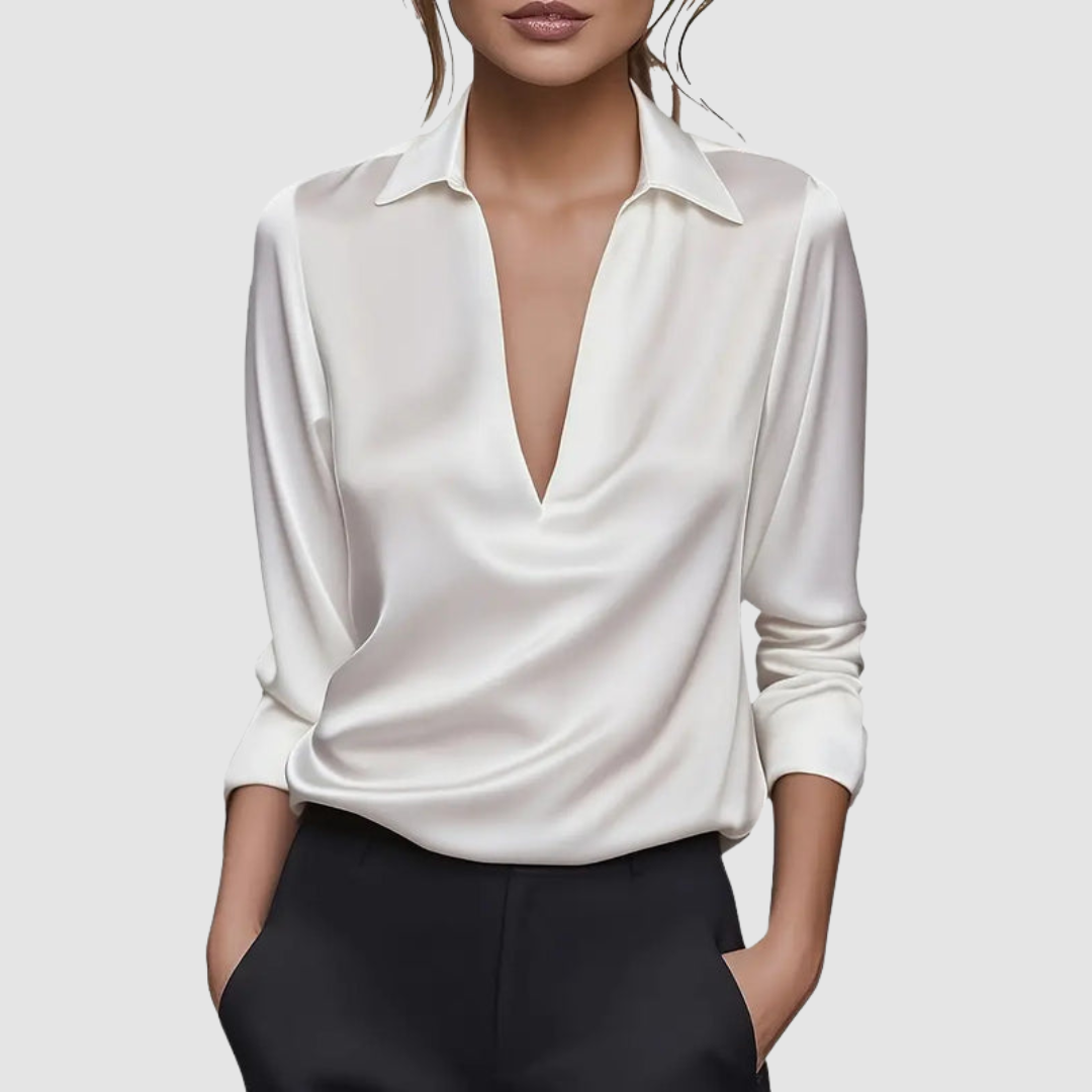 Astrid™ Elegant Satin Blouse – White | The Bellemont Sisters Australia