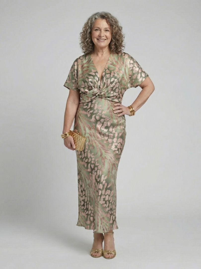 Coralie | Abstract Print V Neck Twist Waist Midi Dress | The Bellemont Sisters Australia
