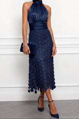 Celine | Elegant Midi Dress For Ceremonies – Navy Blue | The Bellemont Sisters Australia