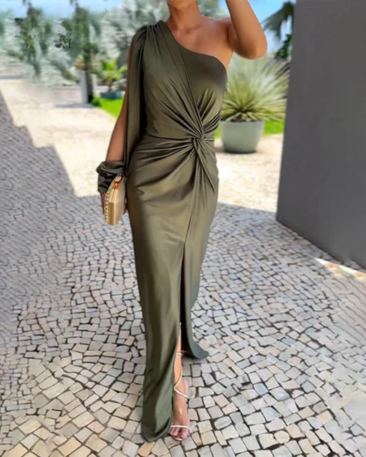 Eleanor | Timeless A-line Elegant Dress – Olive Green | The Bellemont Sisters Australia