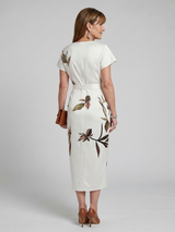 Cypress | Flutter Sleeve Wrap Botanical Print Midi Dress | The Bellemont Sisters Australia