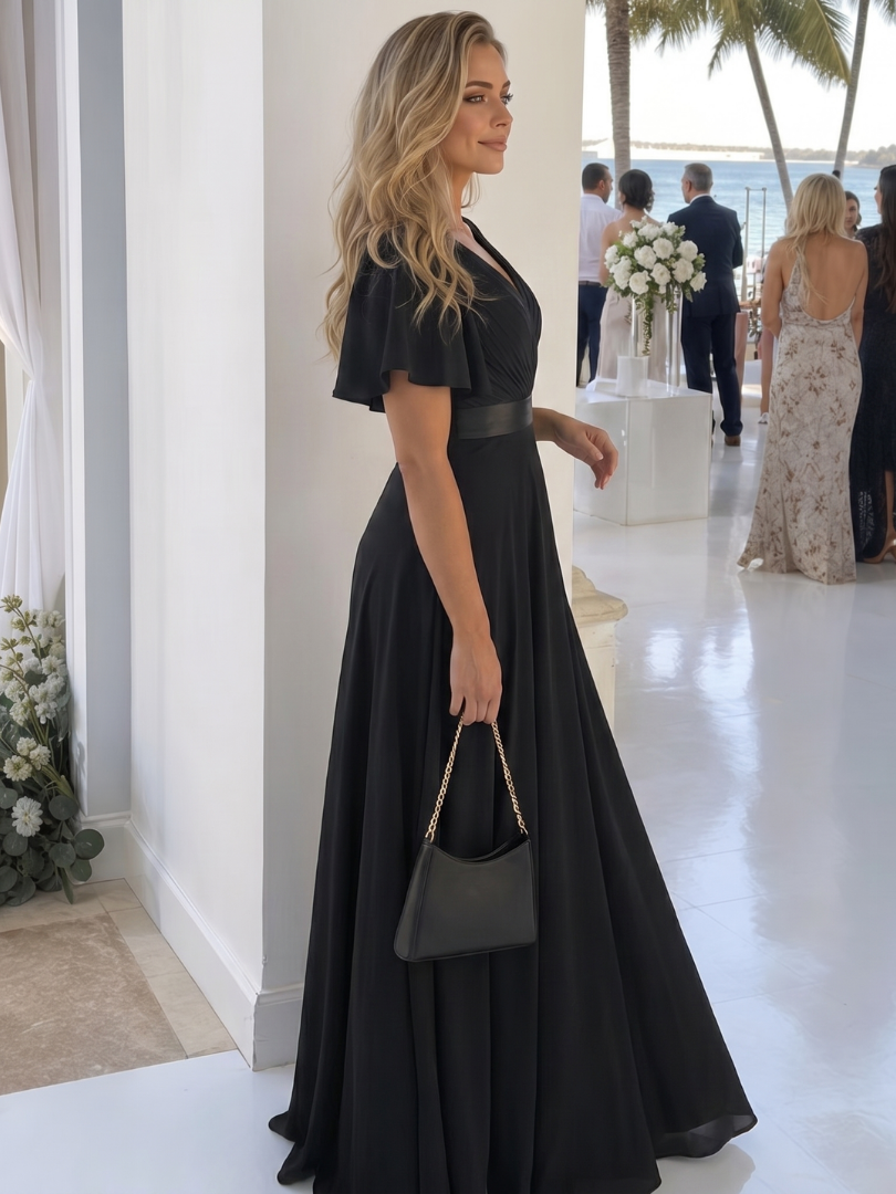 Mige | Short Flutter Sleeve Defined Waist Maxi Dress | The Bellemont Sisters Australia