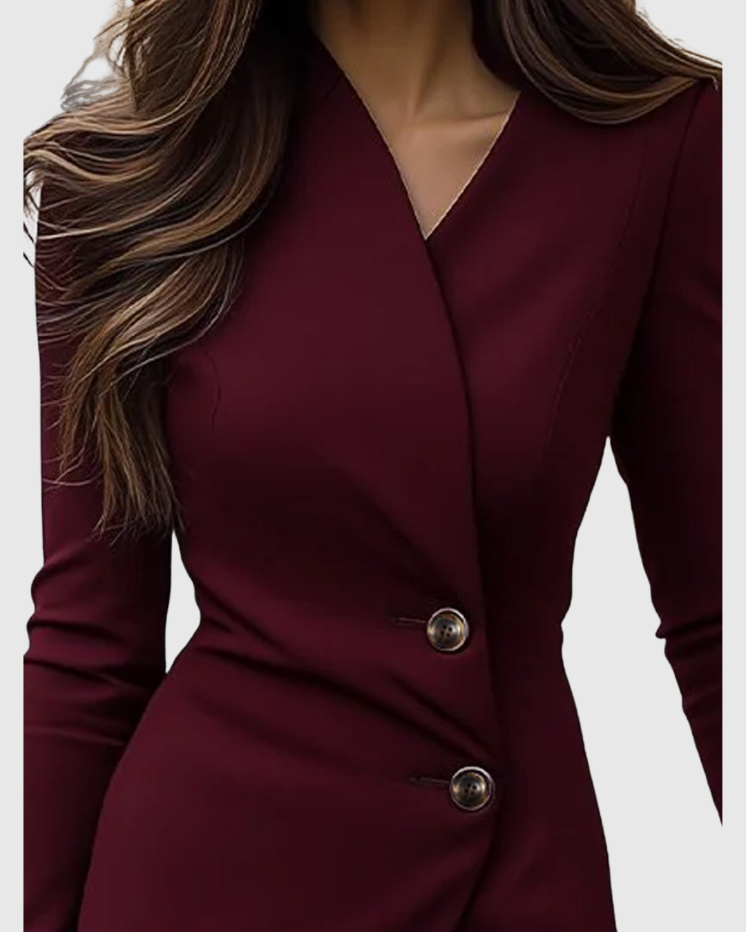 Luned | Burgundy Wrap-Style Buttoned Midi Dress | The Bellemont Sisters Australia