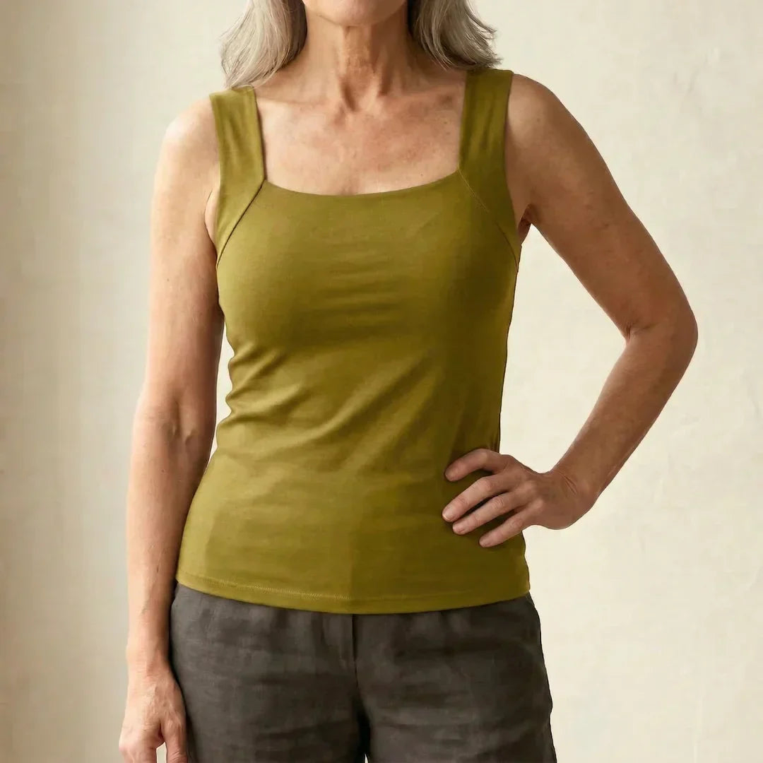 Roxanne | Built In Comfort Bra Tanktop – Olive Green | The Bellemont Sisters Australia