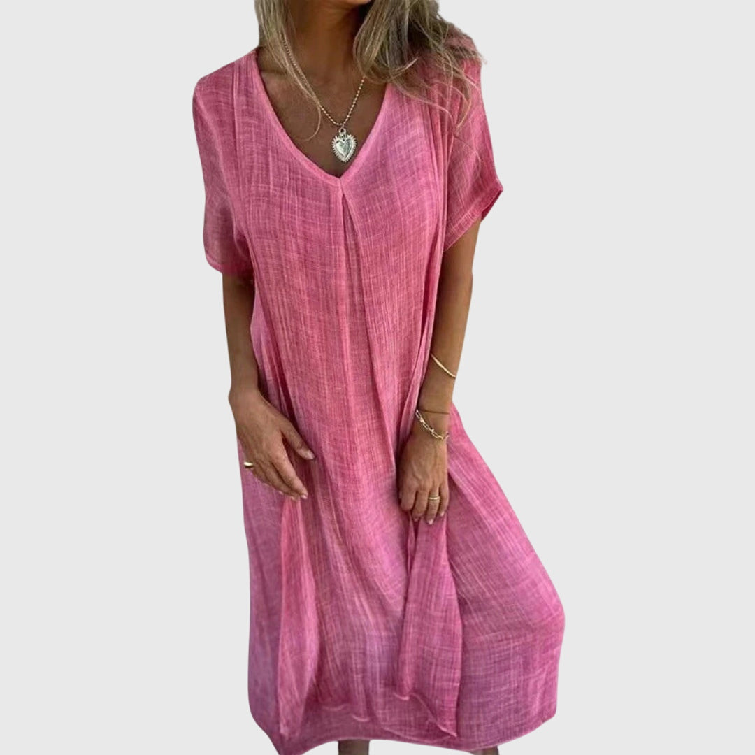 Fiona – Elegant Lightweight V-Neck Dress – Pink | The Bellemont Sisters Australia