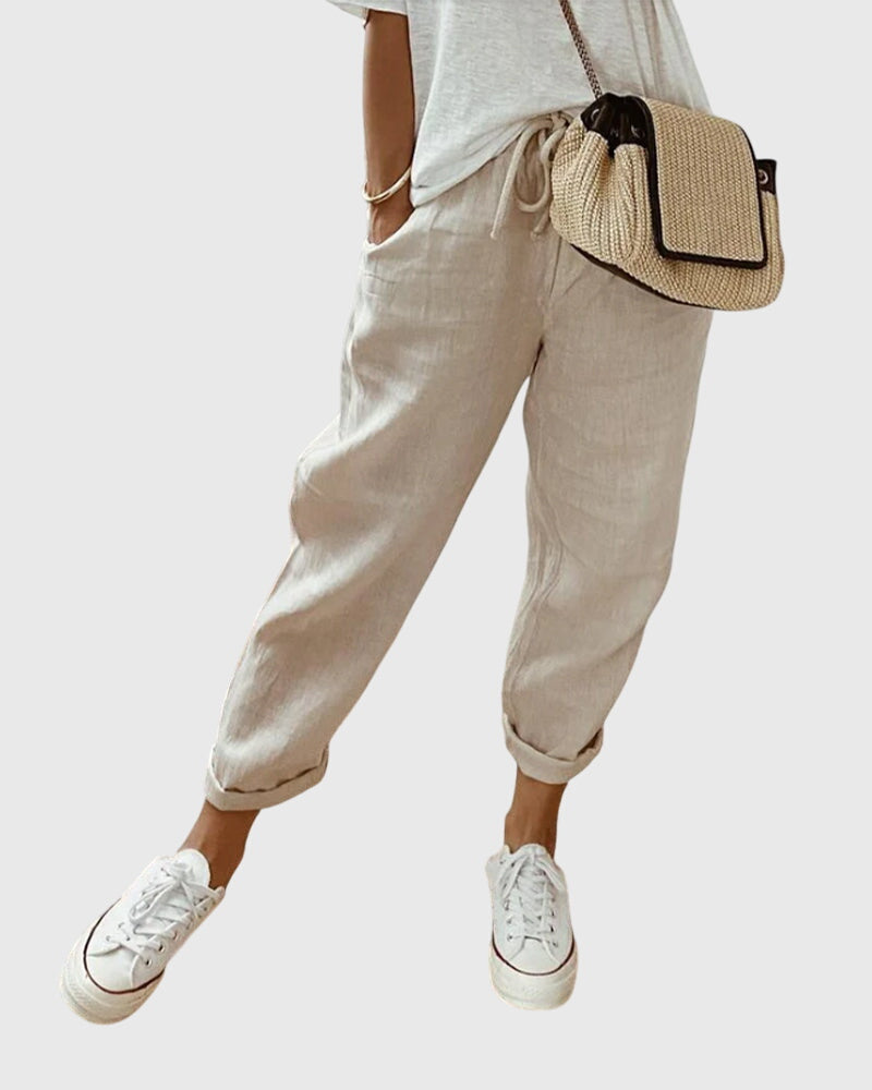 Reina | Elegant Women's Pants – Beige | The Bellemont Sisters Australia