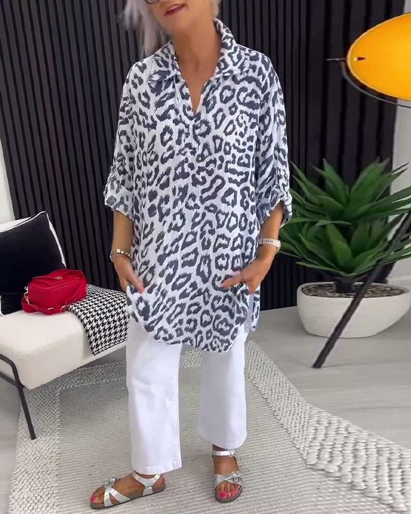 Isobel™ Elegant Leopard Printed Collar Blouse – Black | The Bellemont Sisters Australia
