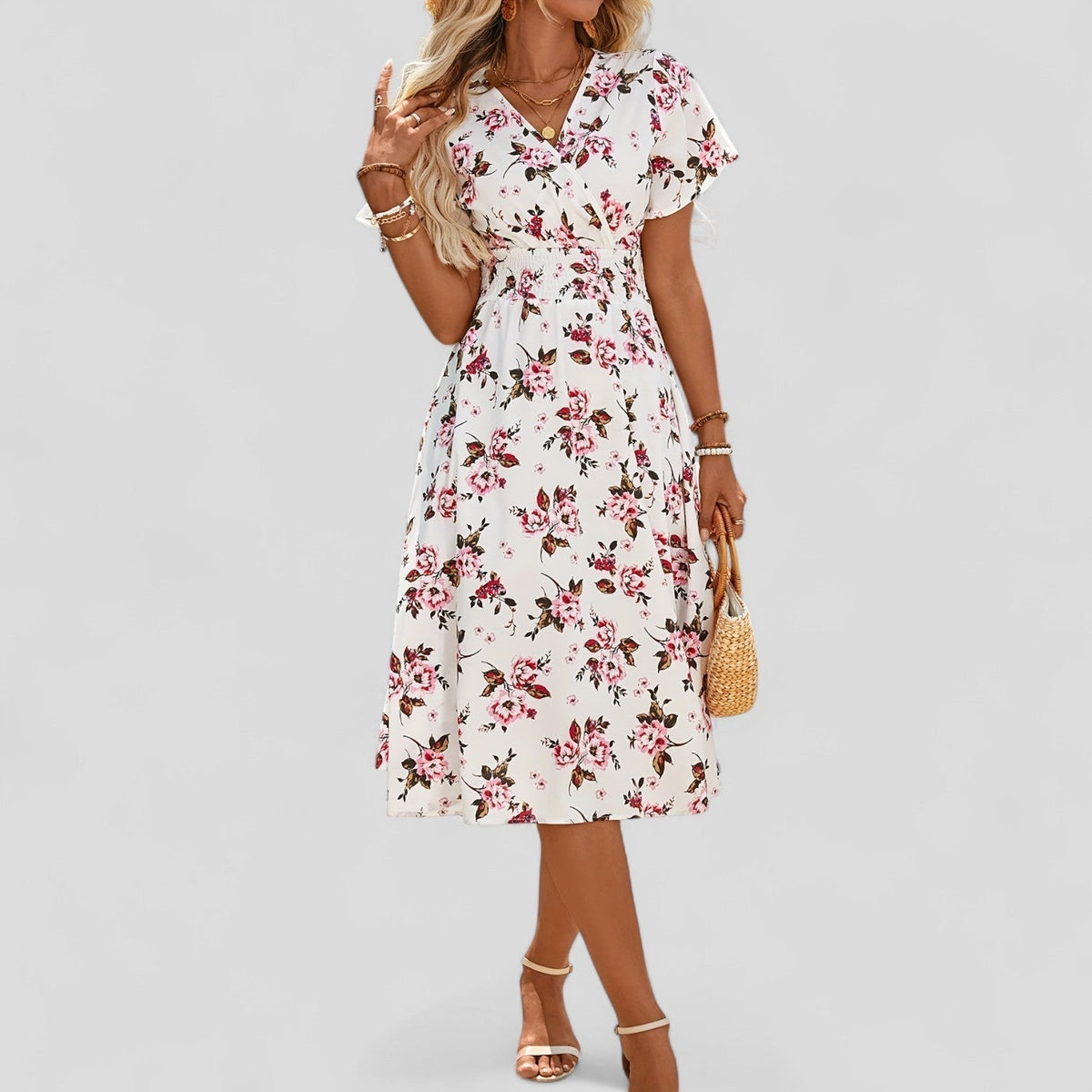Gretalise | Comfortable Summer Midi Dress – Floral Pink | The Bellemont Sisters Australia
