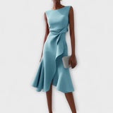 Eleanor | Women’s Draped Asymmetric Midi Dress – Light Blue | The Bellemont Sisters Australia