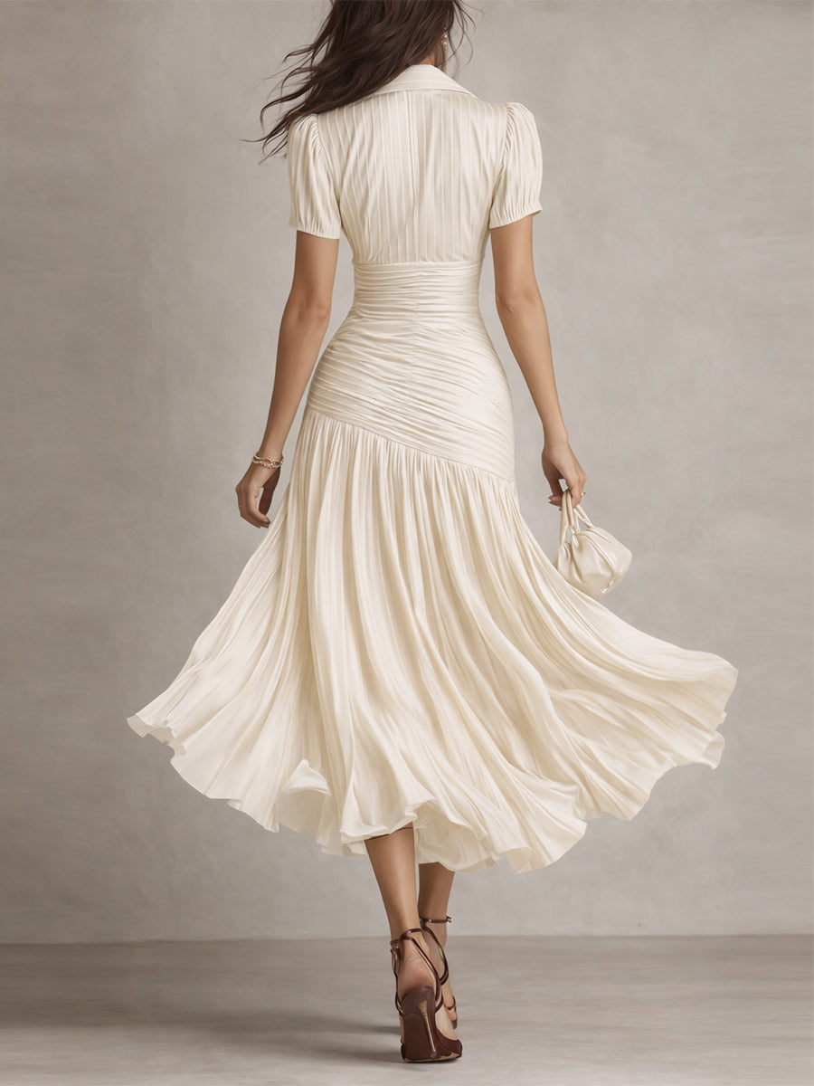 Adriana - Retro Striped Satin Midi Dress | The Bellemont Sisters Australia