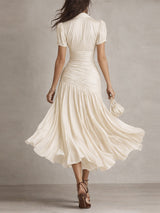 Adriana - Retro Striped Satin Midi Dress | The Bellemont Sisters Australia