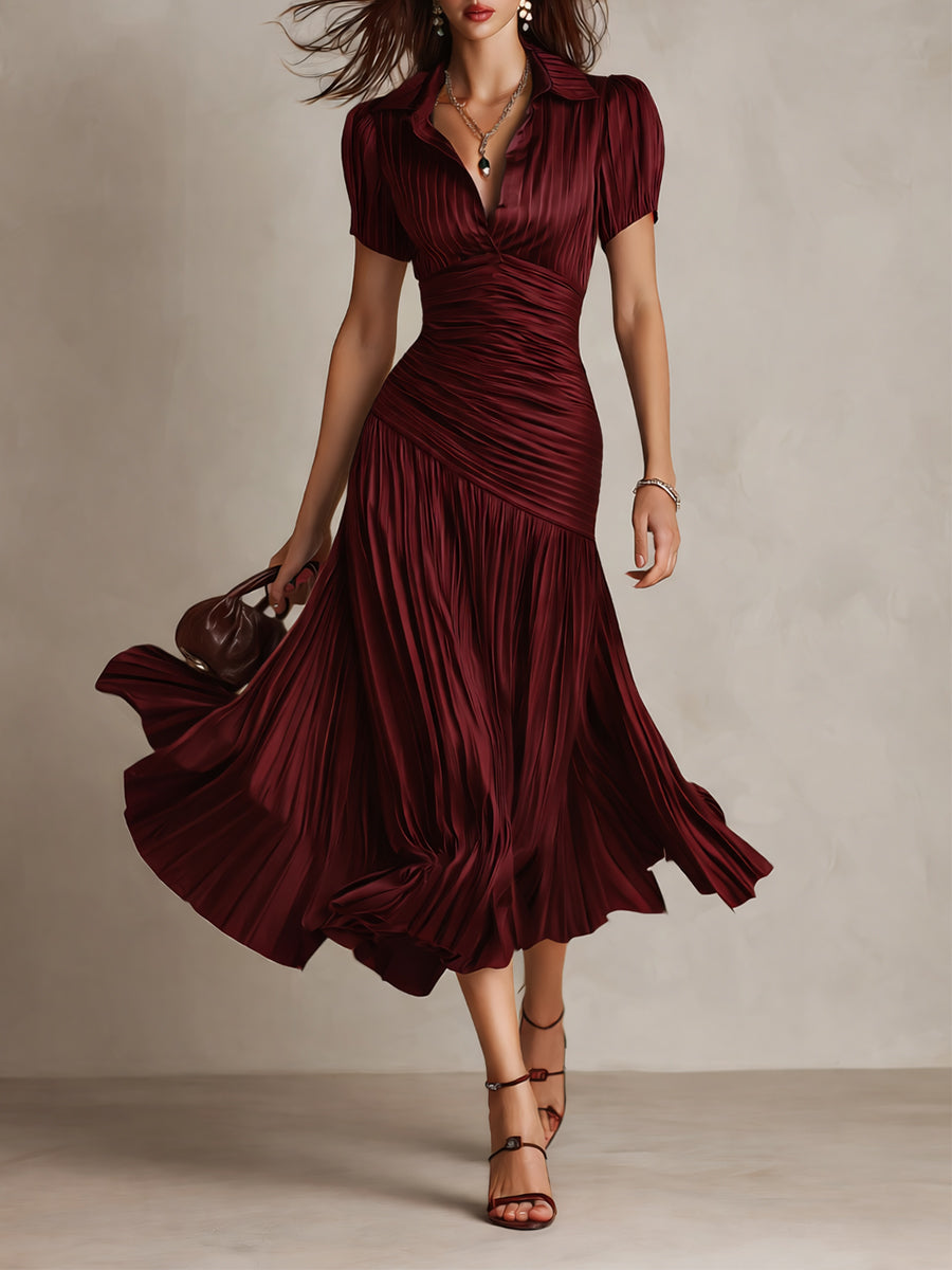 Adriana - Retro Striped Satin Midi Dress – Red | The Bellemont Sisters Australia
