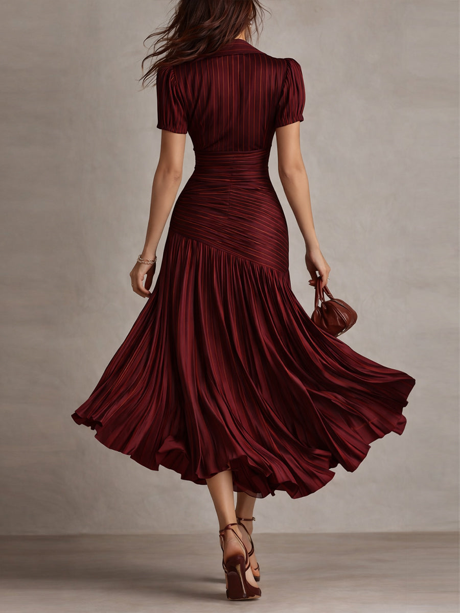 Adriana - Retro Striped Satin Midi Dress | The Bellemont Sisters Australia