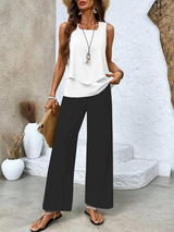 Averie | Elegant Layered Wide Leg Two Piece Summer Set – Black | The Bellemont Sisters Australia