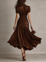 Adriana - Retro Striped Satin Midi Dress | The Bellemont Sisters Australia
