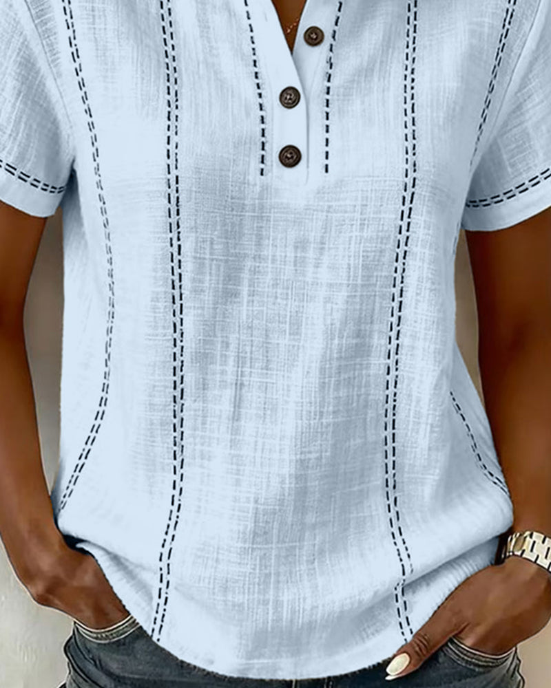 Linda | Casual Button V-Neck T-Shirt | The Bellemont Sisters Australia