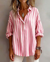 Deborah | Wide Striped Blouse with Collar – Pink | The Bellemont Sisters Australia