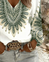 Karen | Top with V-Neck and Retro Print | The Bellemont Sisters Australia
