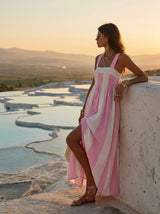 Resort Style Square Neck Sleeveless Striped Chiffon Maxi Dress | The Bellemont Sisters Australia