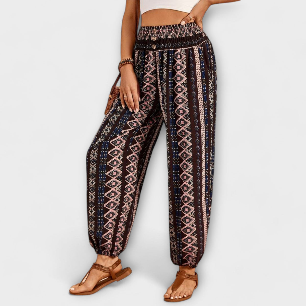 Scarlett - Pants With Ethnic Graphic – Pink | The Bellemont Sisters Australia