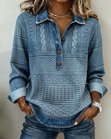 Dolores |Trendy Sweatshirt with Half Button and Collar – Blue | The Bellemont Sisters Australia
