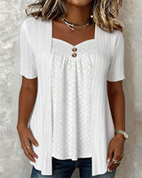 Shilina - Square Cut-Out Patchwork Blouse – White | The Bellemont Sisters Australia