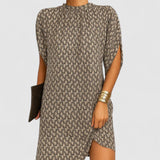 Larissa | Elegant Dress – Beige Pattern | The Bellemont Sisters Australia