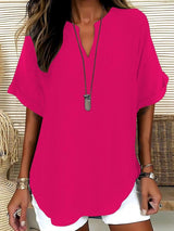Atasia - Soft-Touch Notched-Neck Blouse – Deep Pink | The Bellemont Sisters Australia