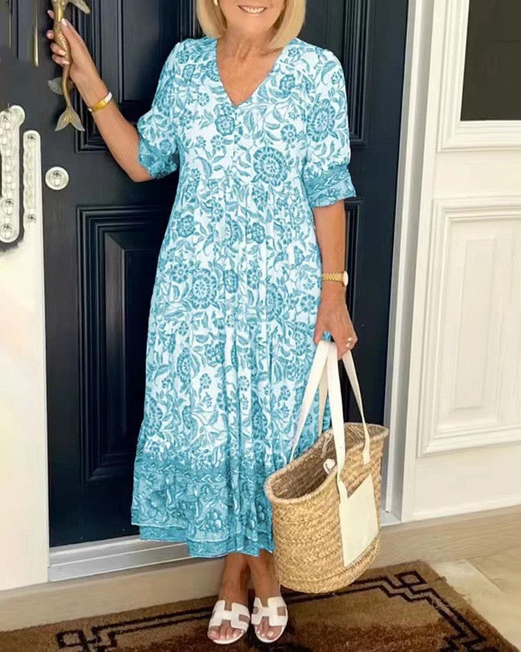 Candice | Graceful V-Neck Floral – Sky Blue | The Bellemont Sisters Australia