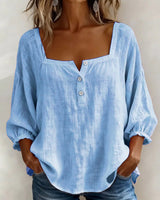 Diane | Square Neck Lantern Sleeve Shirt – Blue | The Bellemont Sisters Australia