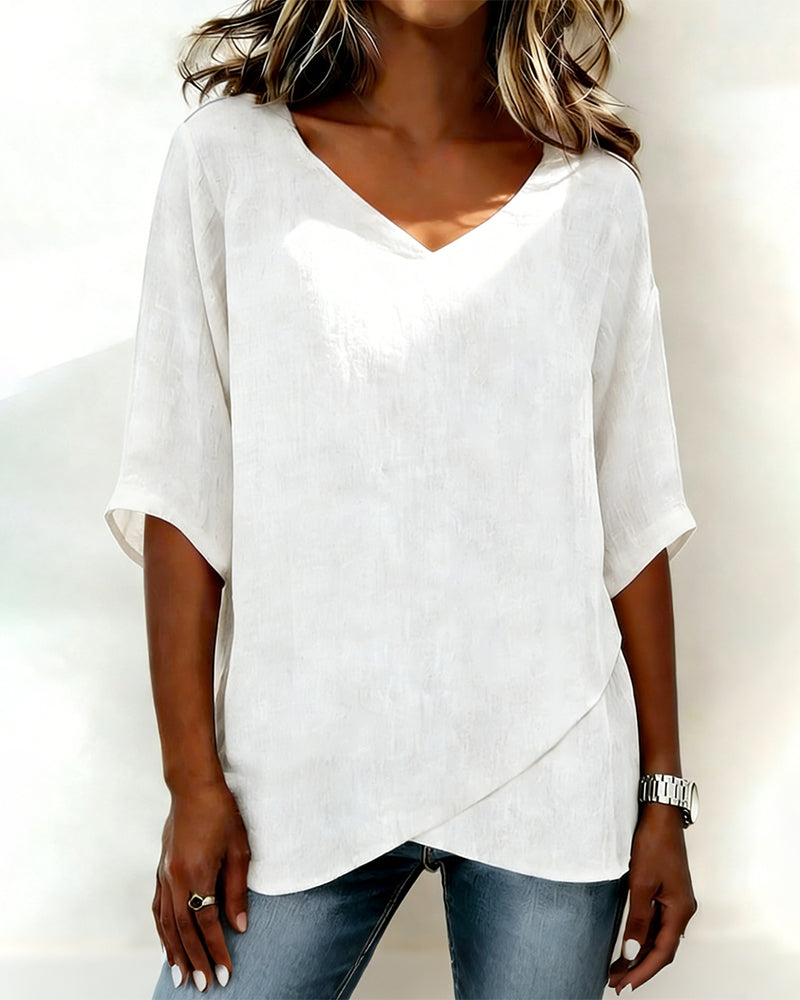Donna | Top Irregular with V-Neck – White | The Bellemont Sisters Australia
