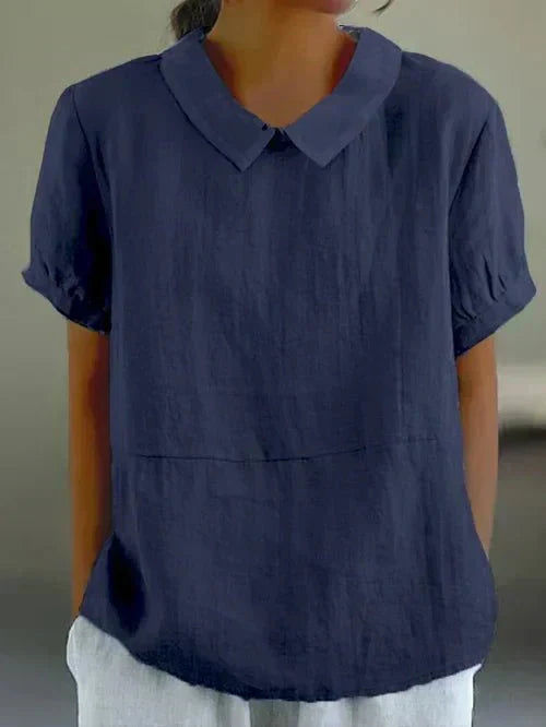 Fiona | Women’s Linen Peter Pan Collar Blouse – Marine Blue | The Bellemont Sisters Australia