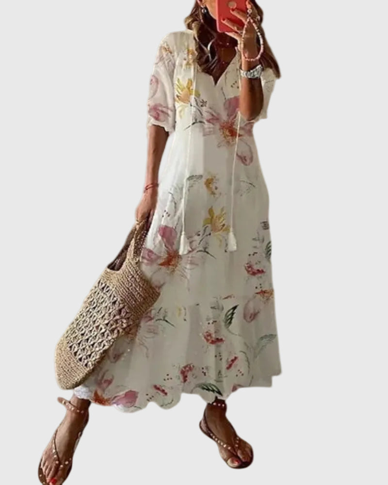 Sofia | Boho Vintage Summer Maxi Dress – White | The Bellemont Sisters Australia