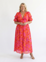 Willow | Floral V Neck Puff Sleeve Midi Dress | The Bellemont Sisters Australia