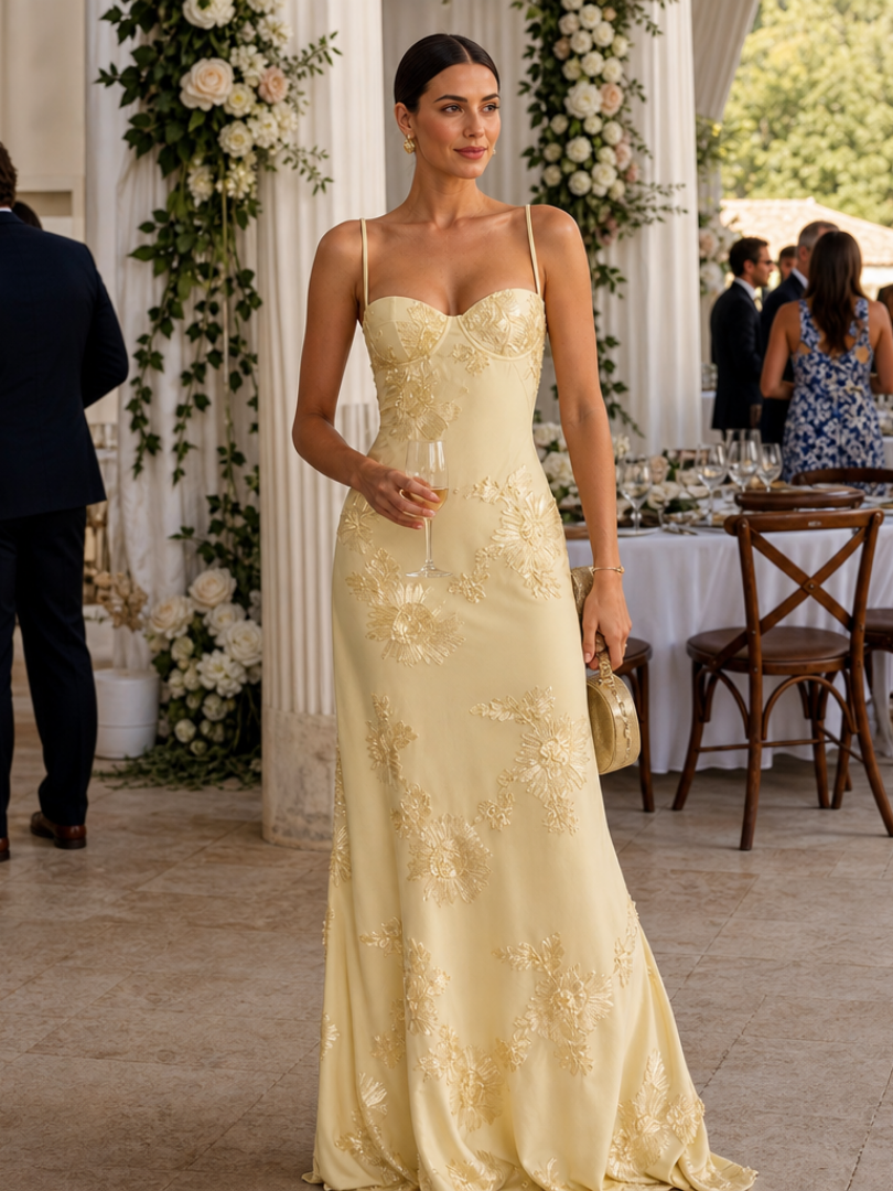 Danica | Spaghetti Strap Corset Bodice Maxi Dress – Yellow | The Bellemont Sisters Australia
