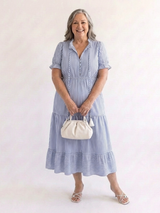 Dakota | Short Sleeve Striped Tiered Midi Dress | The Bellemont Sisters Australia
