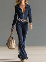 Lily | Sporty Jumpsuit with a Hood – Dark blue | The Bellemont Sisters Australia