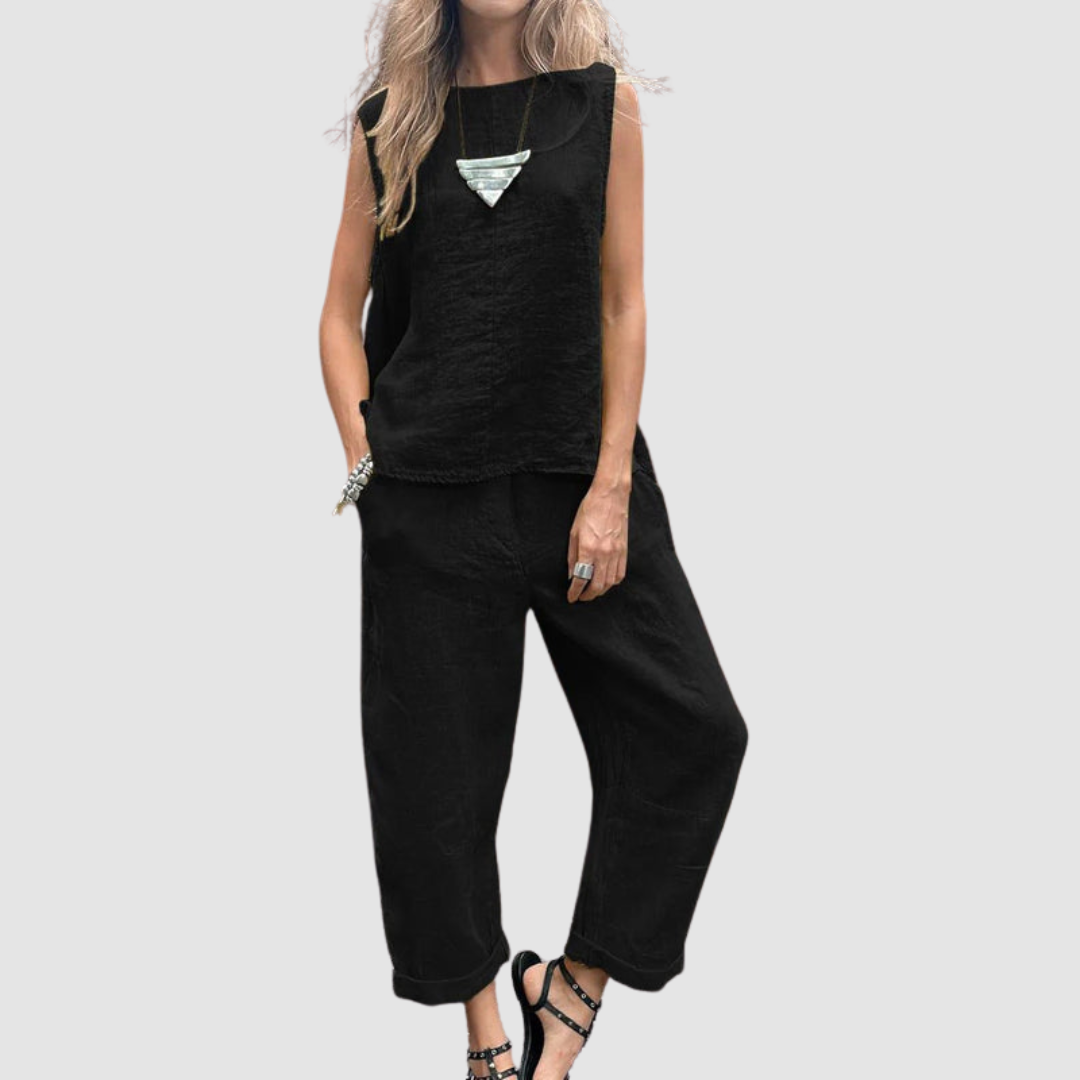 Suzette™ Lightweight Two-Piece Summer Set – Black | The Bellemont Sisters Australia