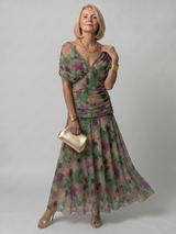 Calen | Off Shoulder Flow Midi Dress – Dark green | The Bellemont Sisters Australia