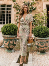 Coralie | Abstract Print V Neck Twist Waist Midi Dress | The Bellemont Sisters Australia